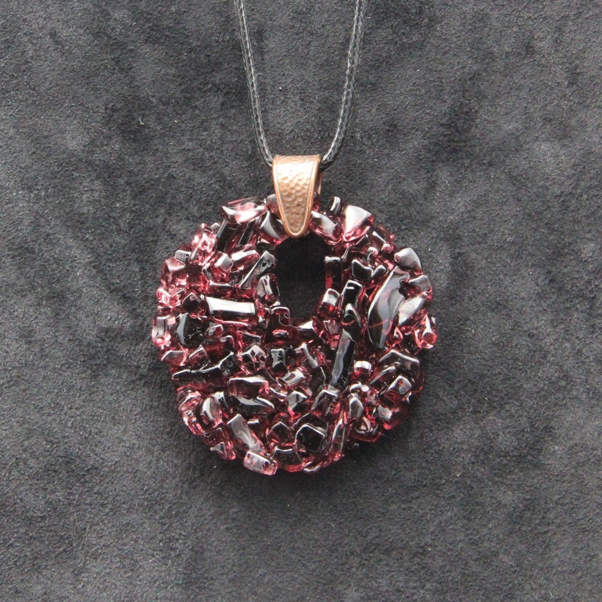 Upcycled Purple Circle Necklace, Recycled Glass Pendant