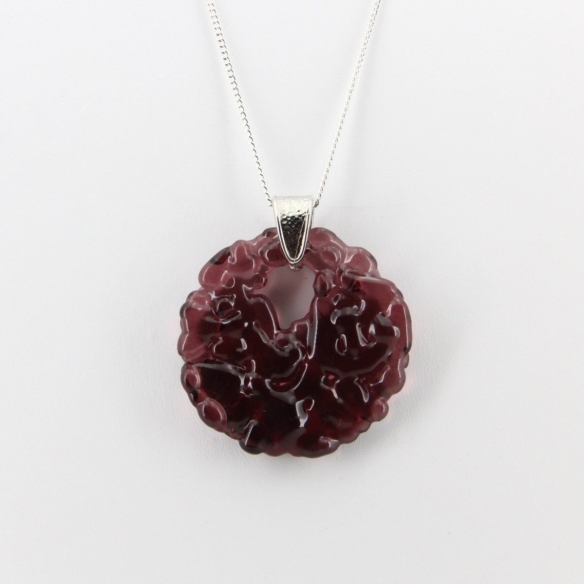 Upcycled Purple Circle Necklace, Recycled Glass Pendant