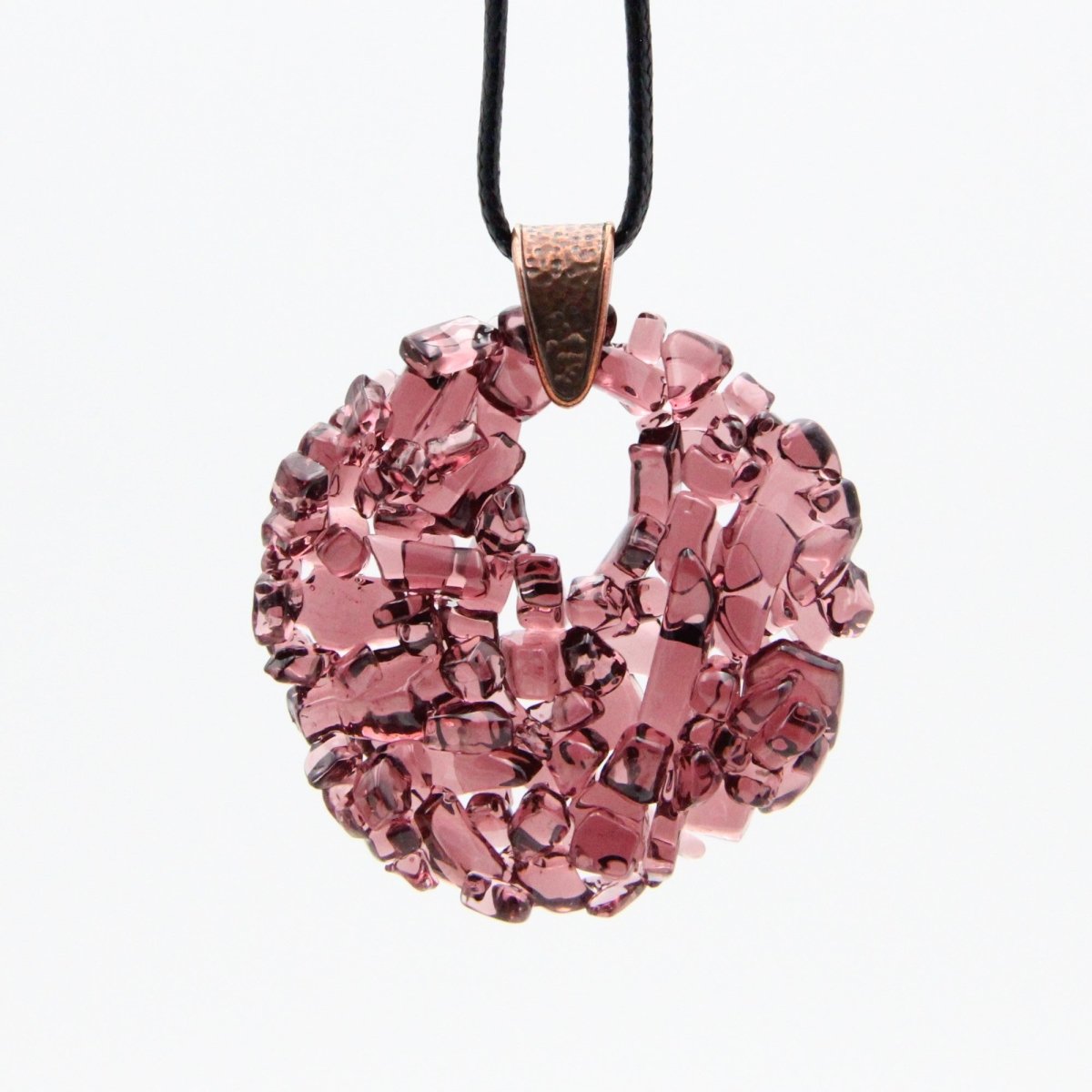 Upcycled Purple Circle Necklace, Recycled Glass Pendant