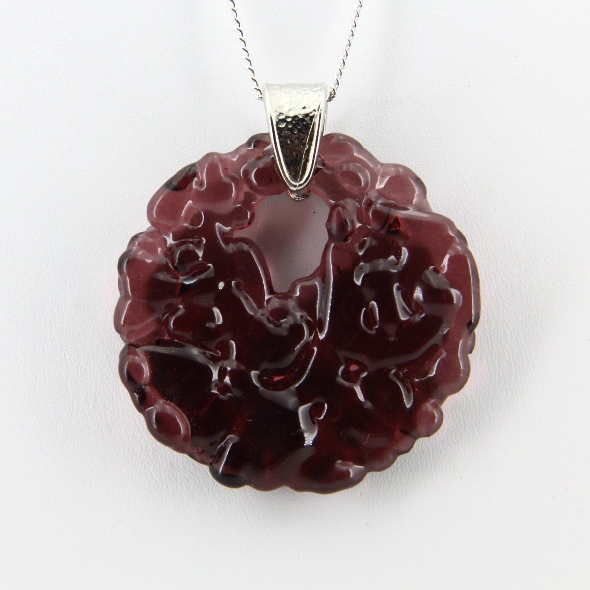 Upcycled Purple Circle Necklace, Recycled Glass Pendant