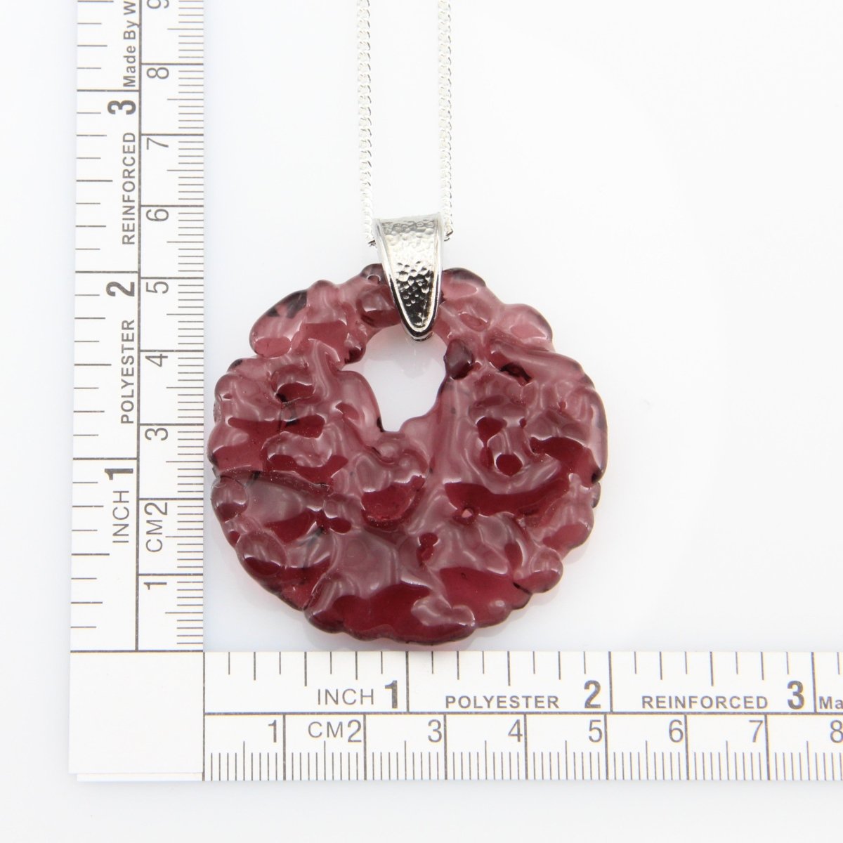Upcycled Purple Circle Necklace, Recycled Glass Pendant