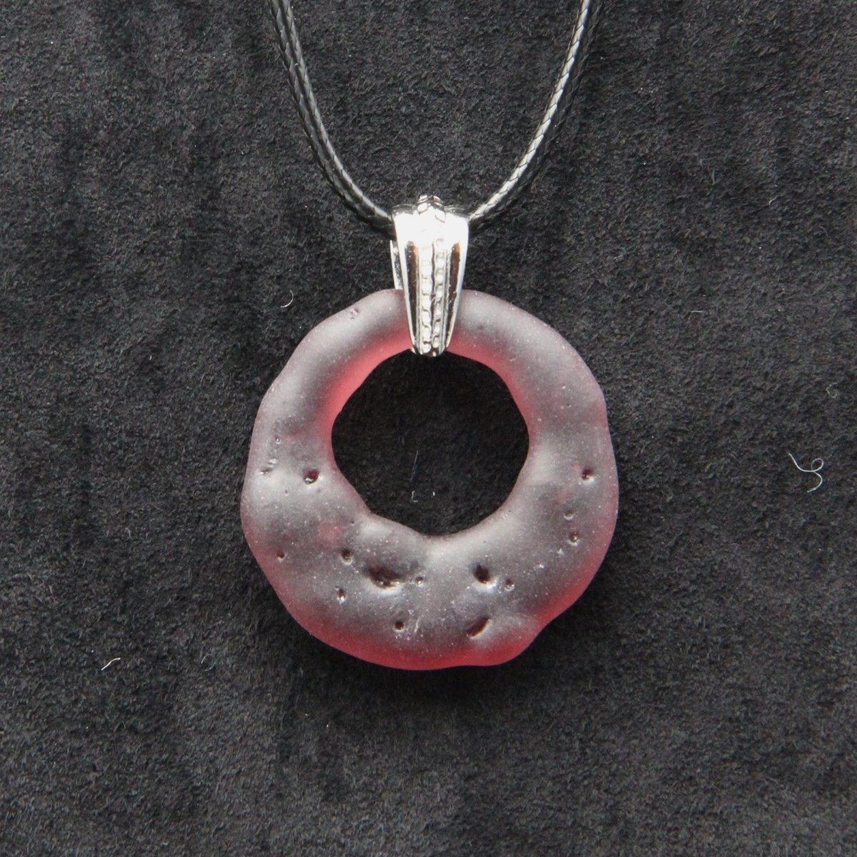 Upcycled Purple Donut Necklace, Recycled Glass Pendant