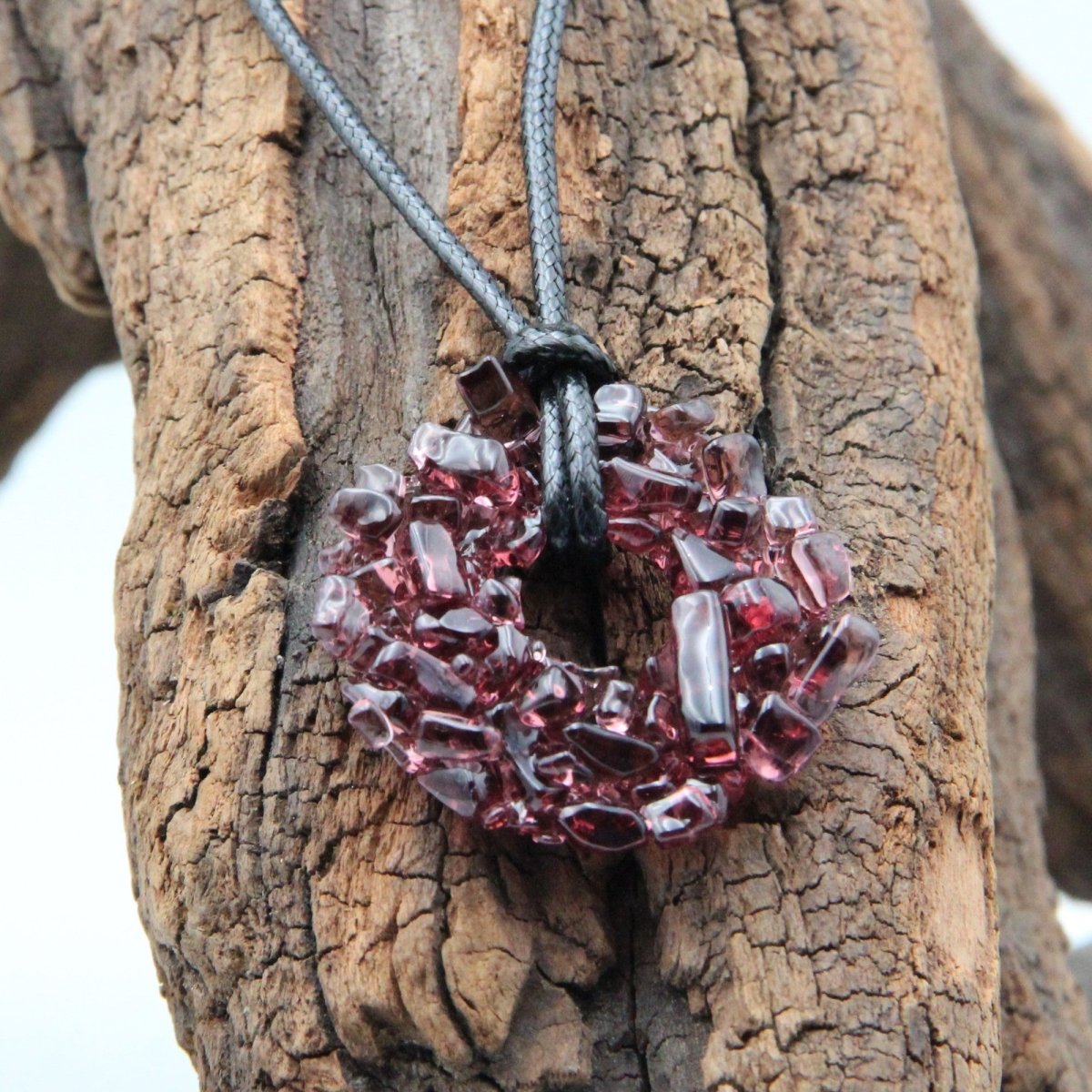 Upcycled Purple Donut Necklace, Recycled Glass Pendant