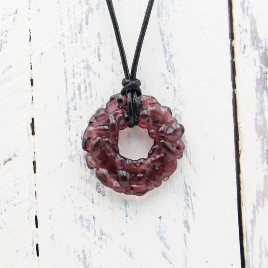 Upcycled Purple Donut Necklace, Recycled Glass Pendant