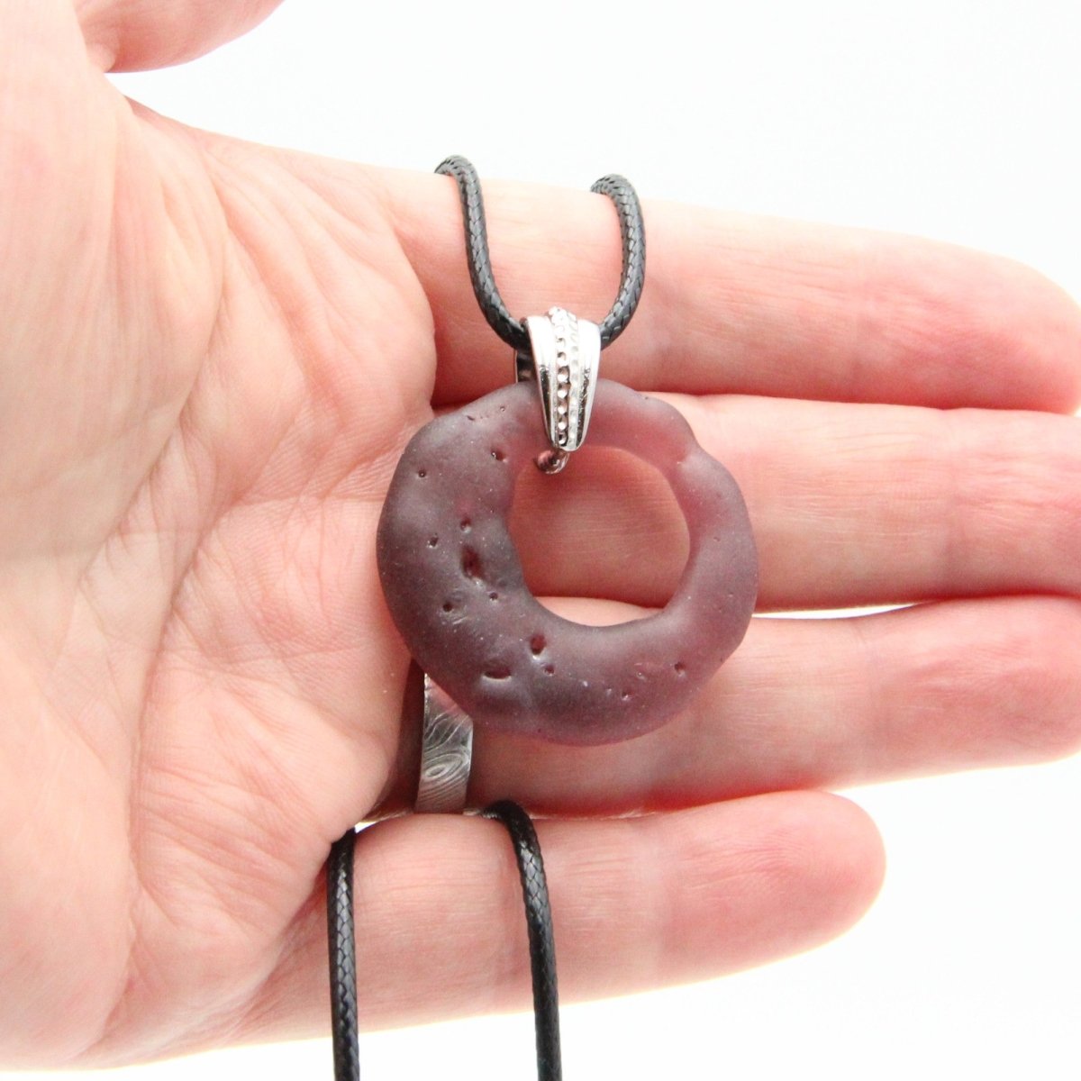 Upcycled Purple Donut Necklace, Recycled Glass Pendant