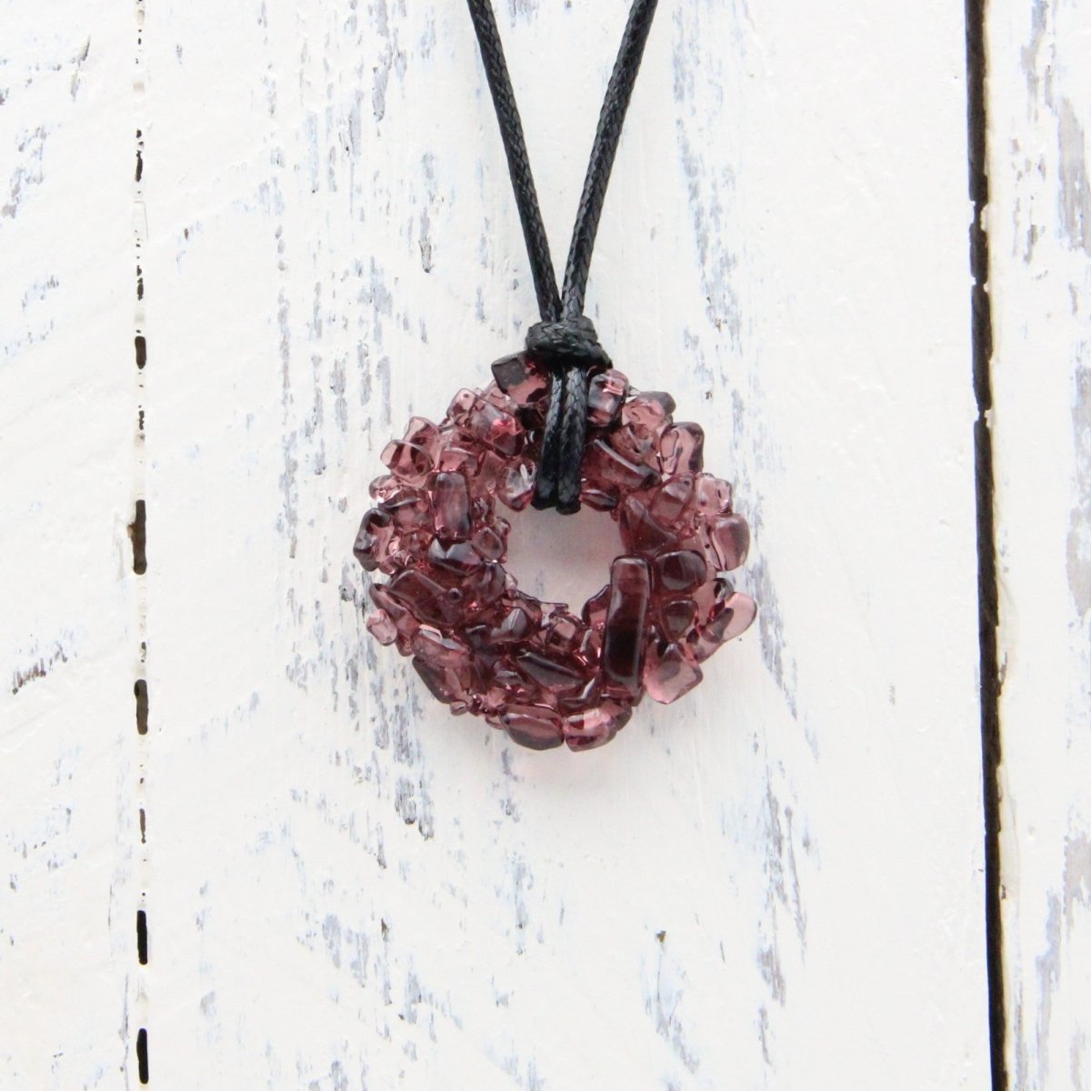 Upcycled Purple Donut Necklace, Recycled Glass Pendant