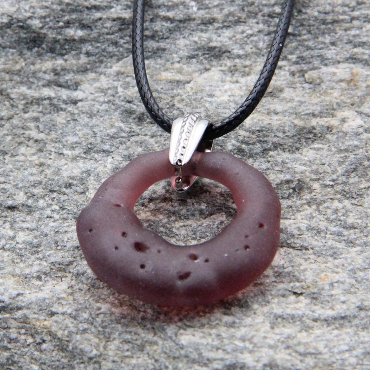 Upcycled Purple Donut Necklace, Recycled Glass Pendant