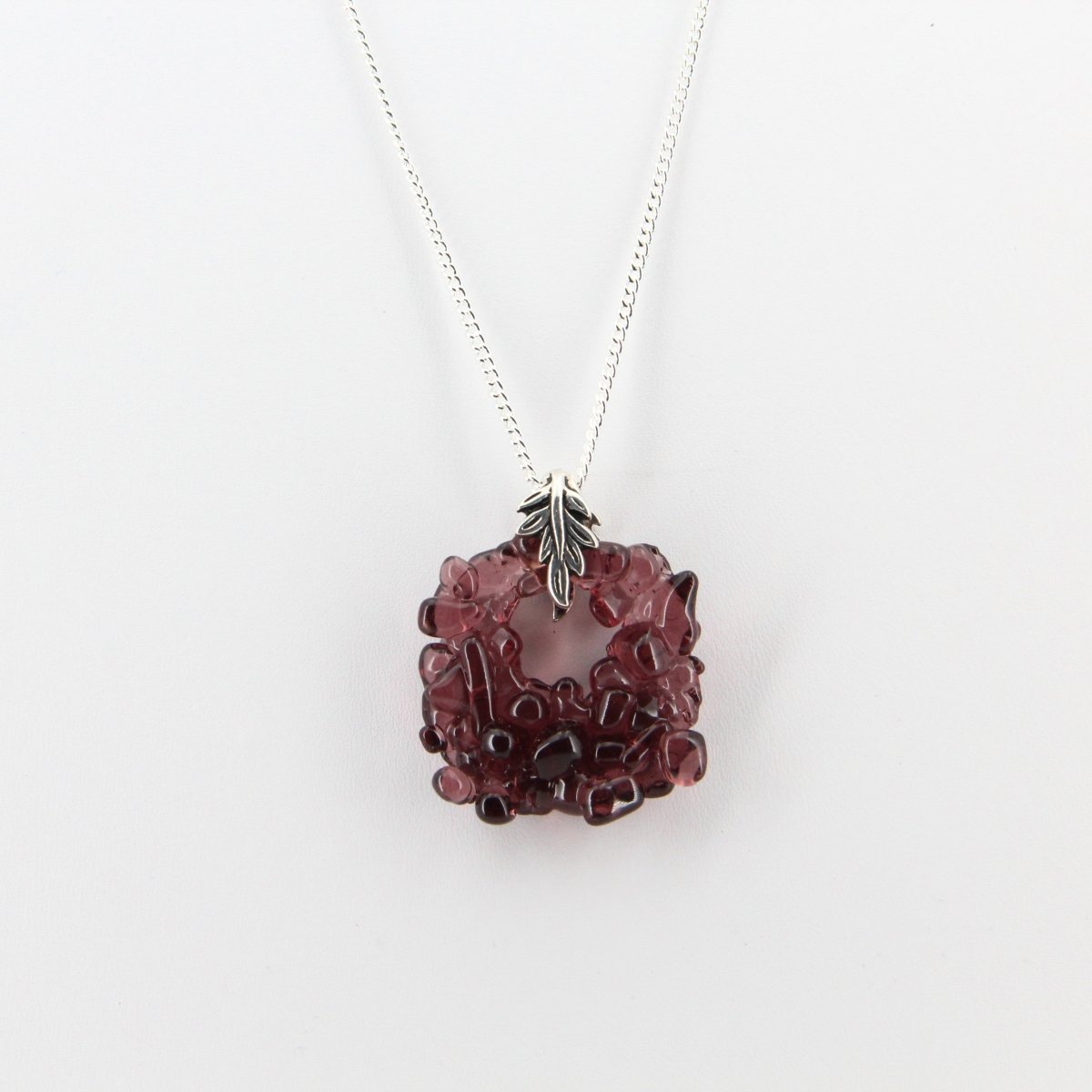 Upcycled Purple Square Necklace, Recycled Glass Pendant