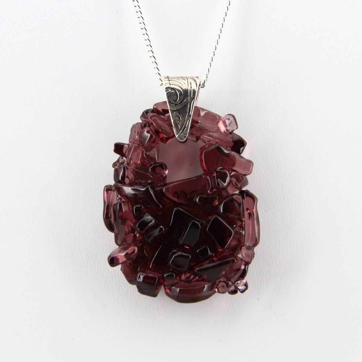 Upcycled Purple Statement Necklace, Recycled Glass Pendant