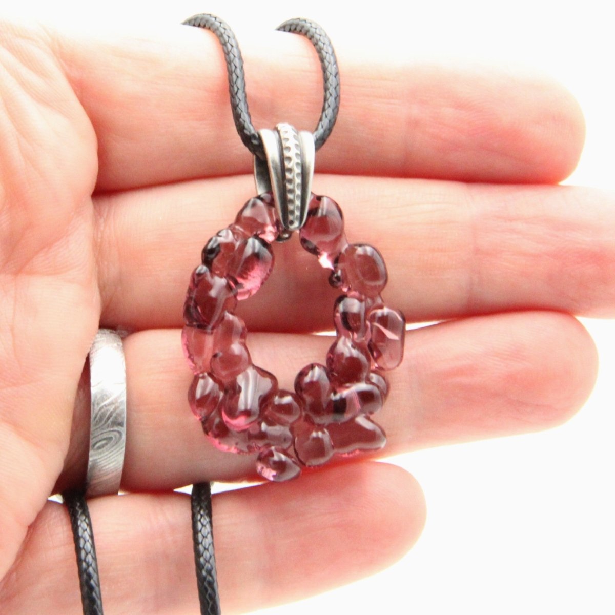 Upcycled Purple Statement Necklace, Recycled Glass Pendant
