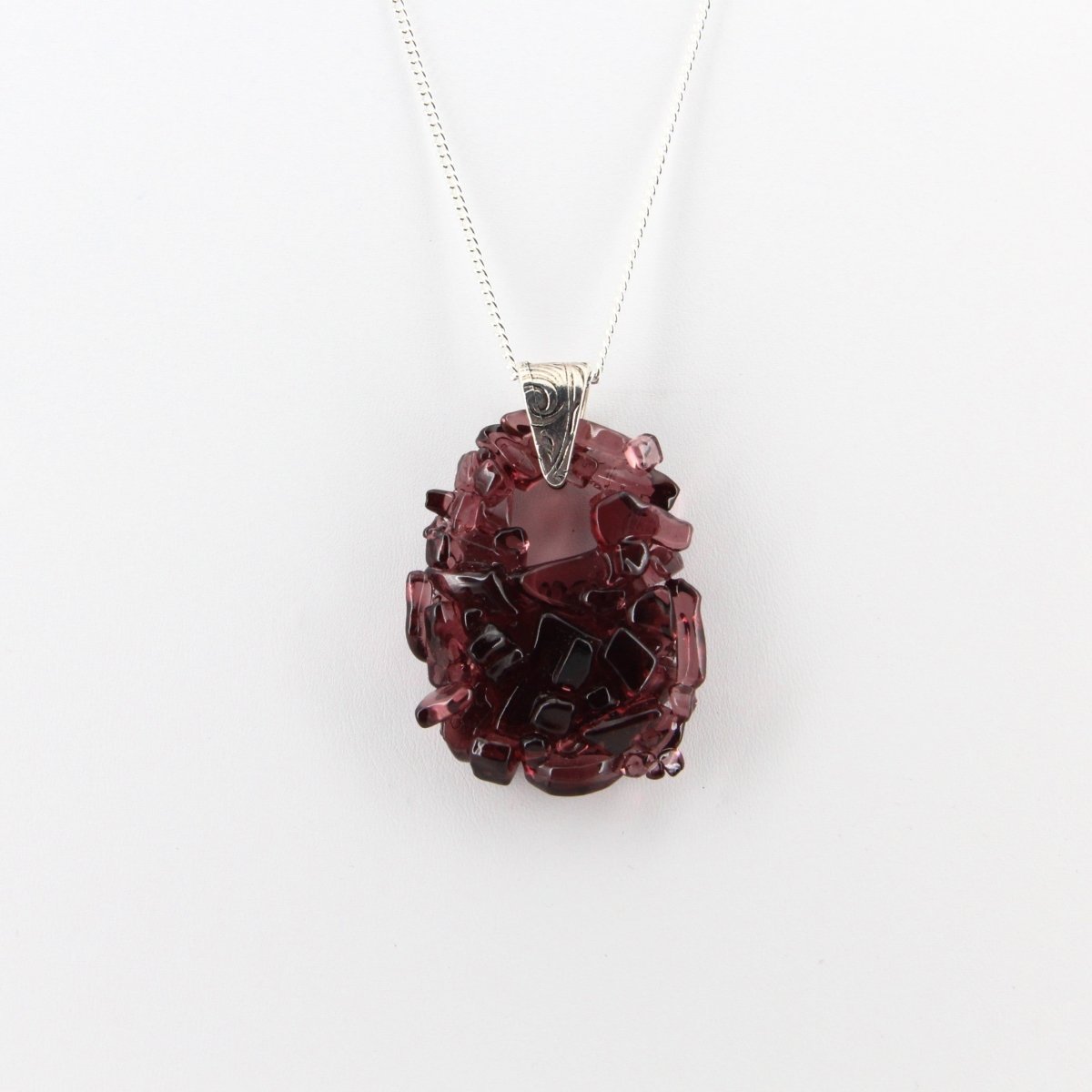 Upcycled Purple Statement Necklace, Recycled Glass Pendant
