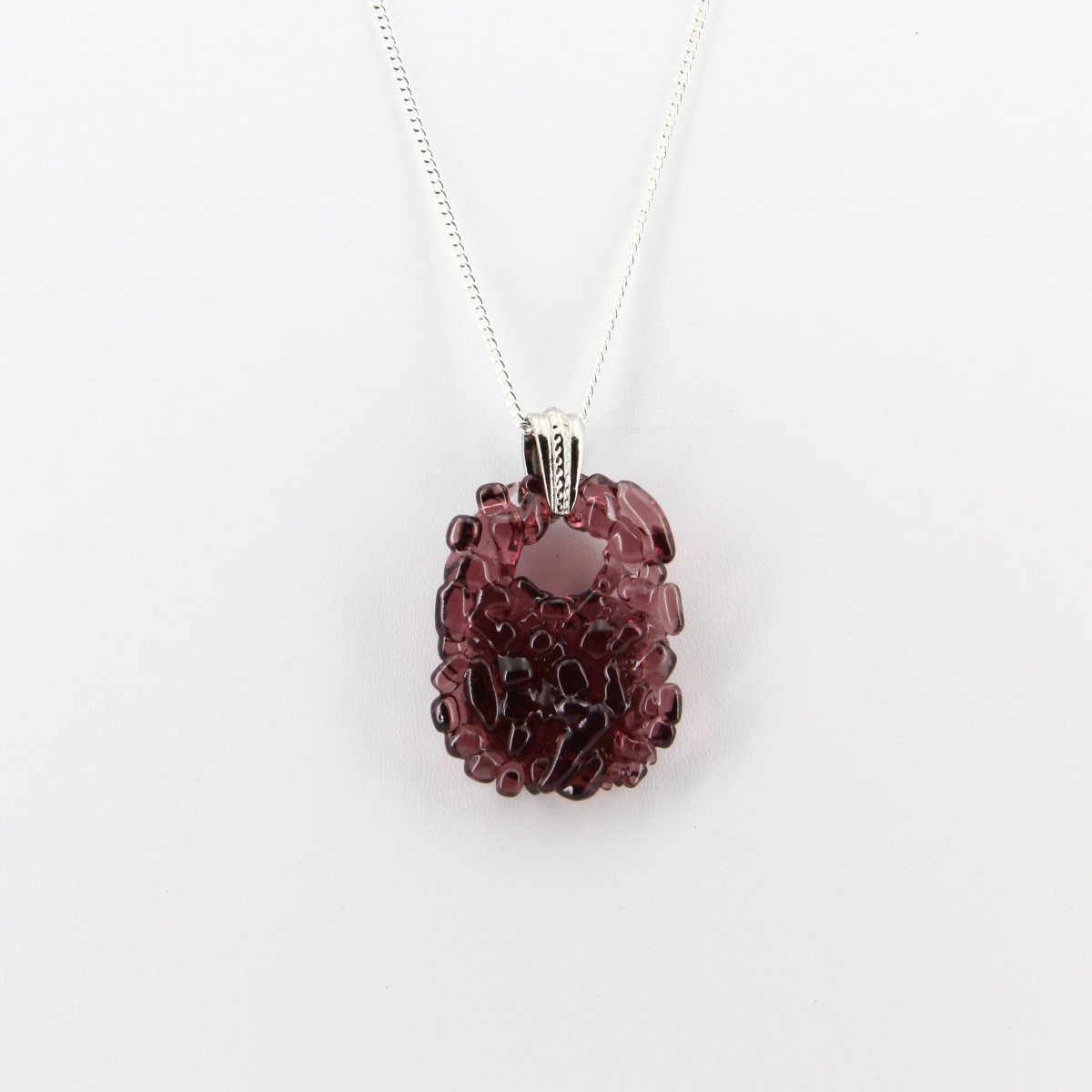 Upcycled Purple Statement Necklace, Recycled Glass Pendant