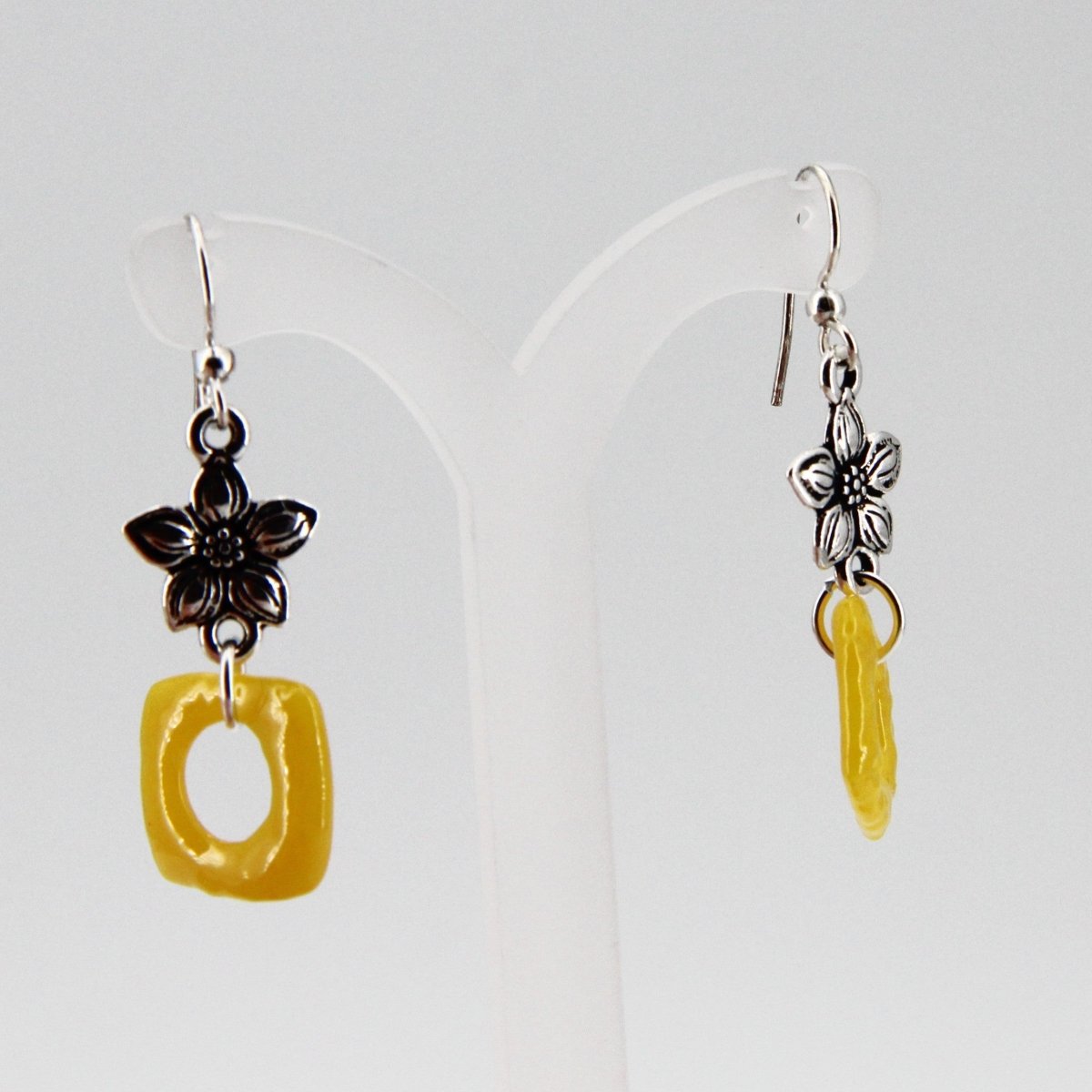 Yellow Glass Earrings with Silver Star Jasmine Charm
