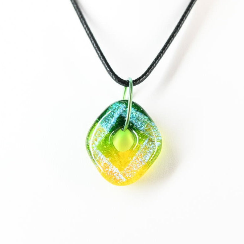 Green and Yellow Dichroic Glass Pendant