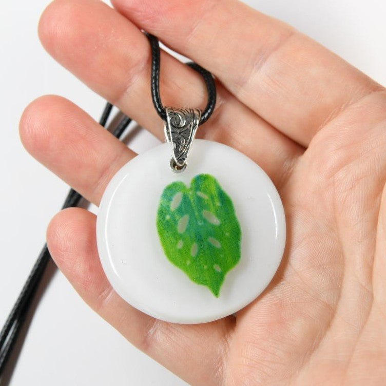 Glass Swiss Cheese Plant Leaf Pendant