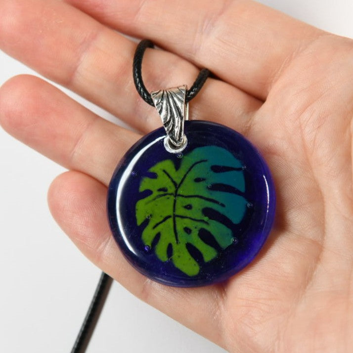Glass Monstera Leaf Pendant