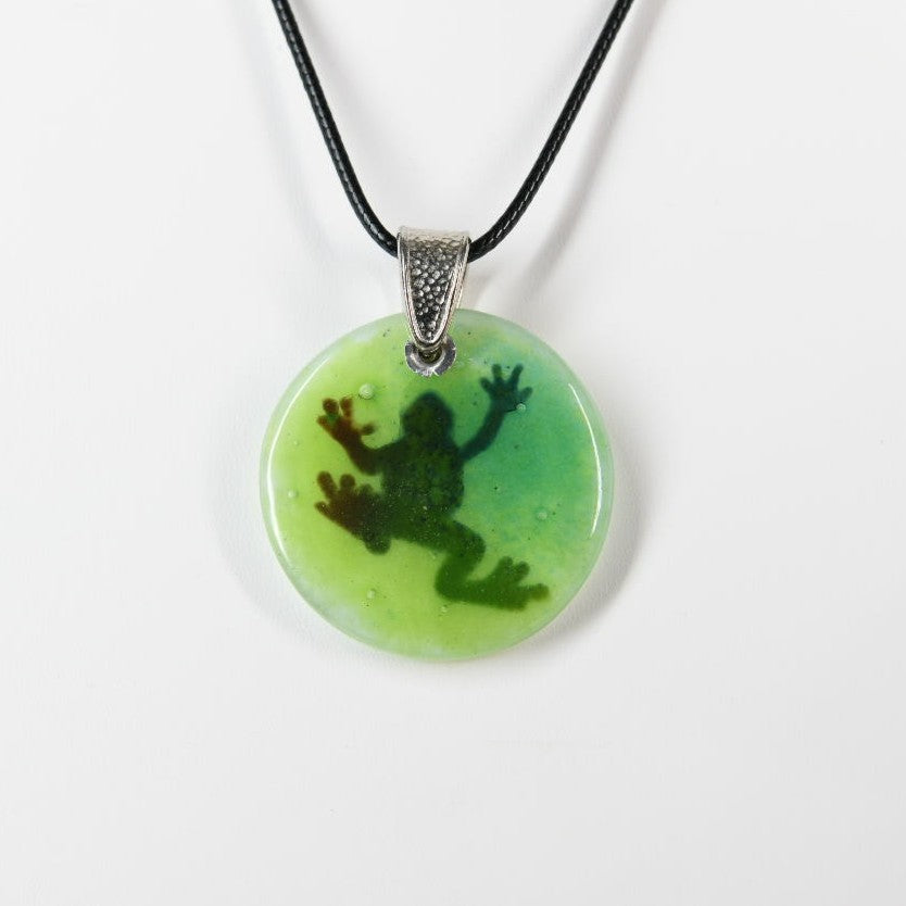 Recycled Glass Climbing Frog Pendant