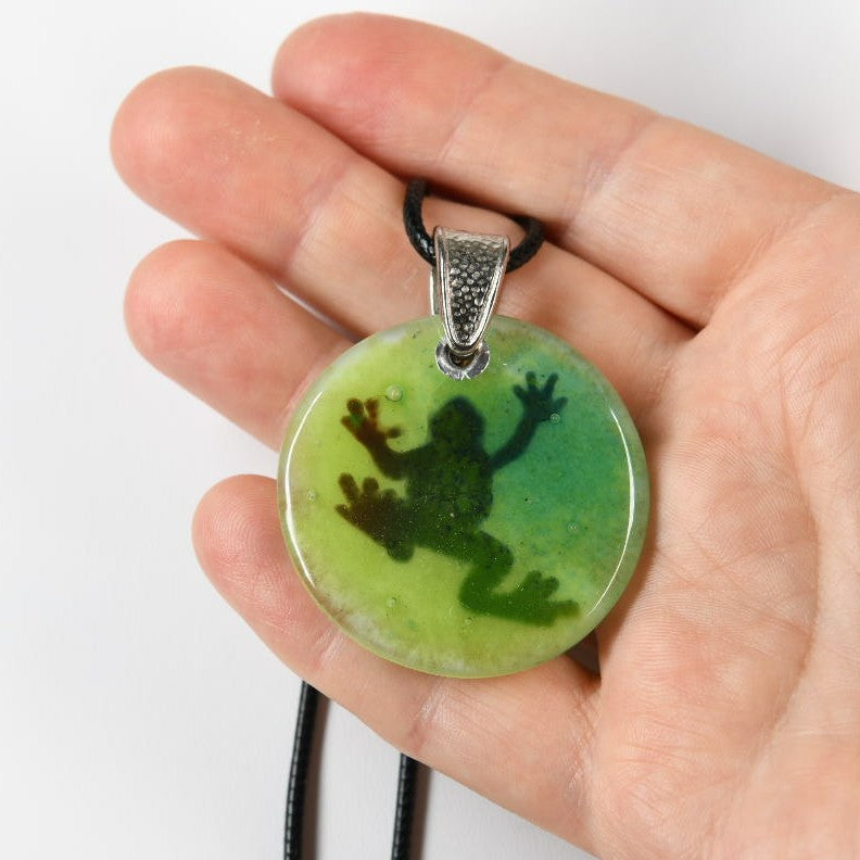 Recycled Glass Climbing Frog Pendant