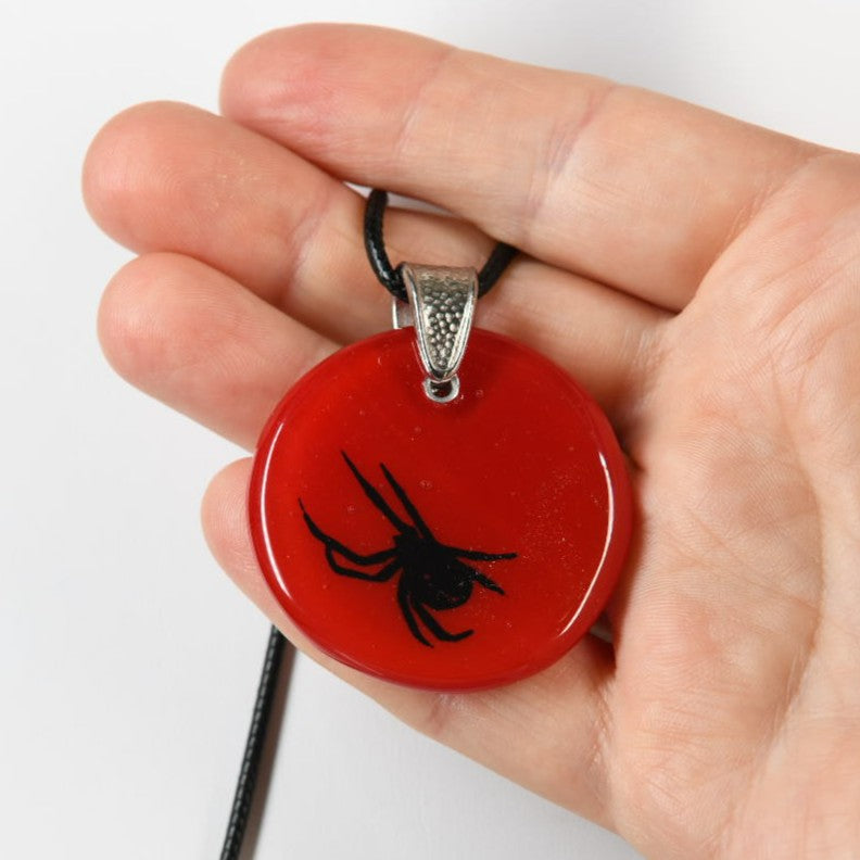 Glass Black Widow Spider Pendant