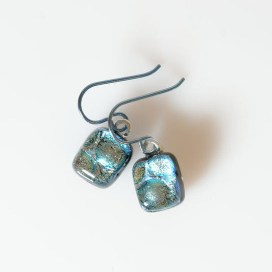 Pale Aqua Dichroic Glass Bubble Earrings - SnarkyFish