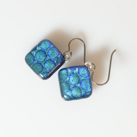 Aqua Dichroic Glass Bubble Earrings - SnarkyFish