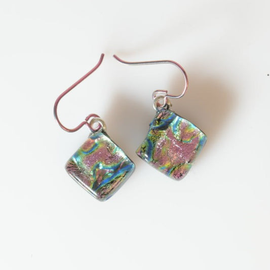 Pink Swirl Dichroic Glass Earrings - SnarkyFish