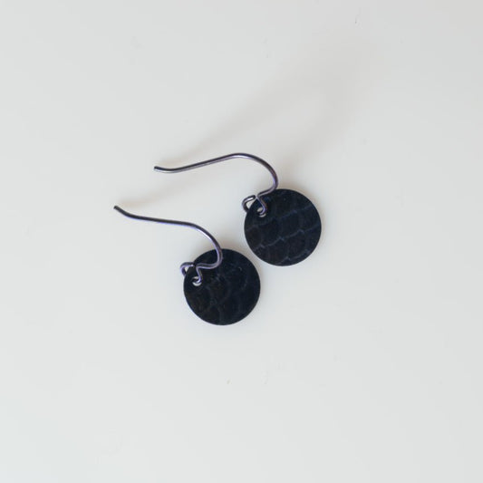 Dark Blue Anodized Niobium Dangle Earrings with Scale Pattern - SnarkyFish