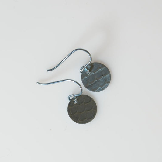 Pale Blue Anodized Niobium Dangle Earrings with Scale Pattern - SnarkyFish