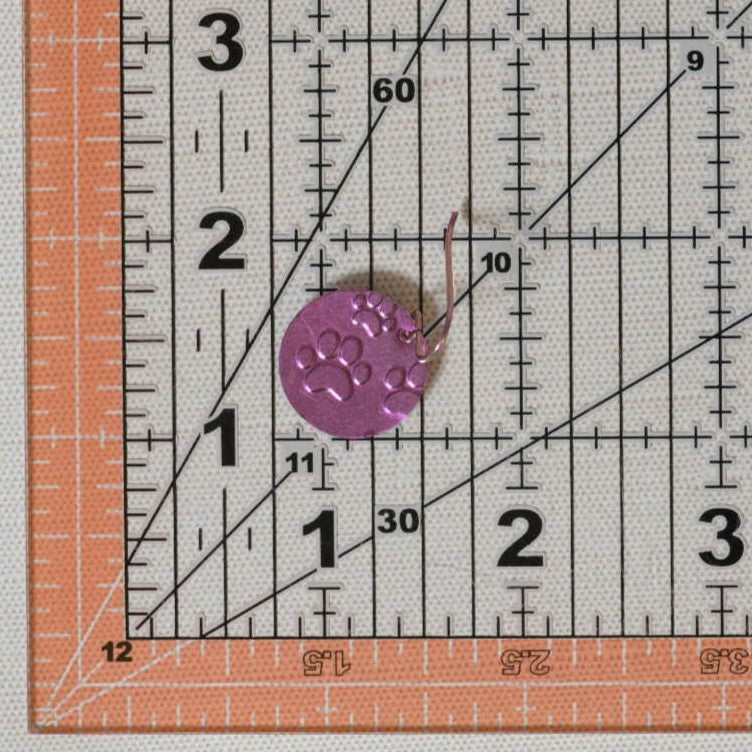 Bright Pink Anodized Niobium Dangle Earrings with Pawprint Pattern