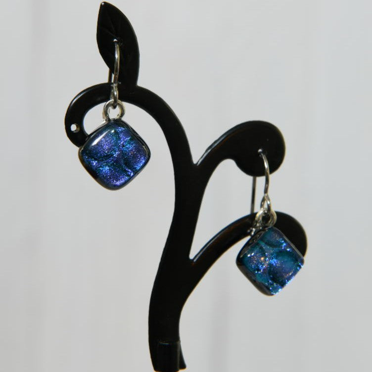 Purple-ish Blue Dichroic Glass Bubble Earrings