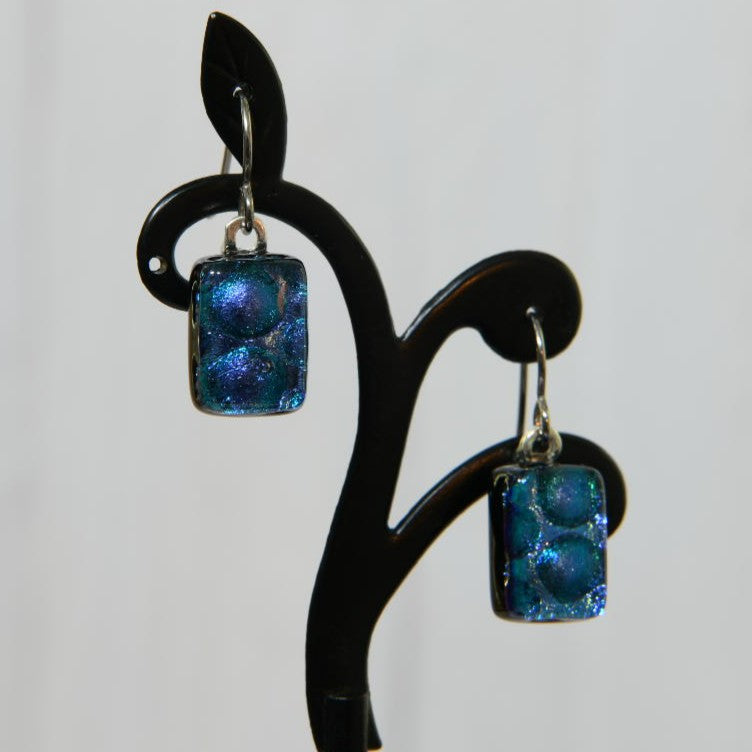Purple-ish Blue Dichroic Glass Bubble Earrings