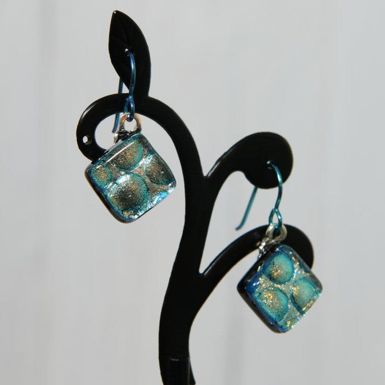 Pale Aqua Dichroic Glass Bubble Earrings