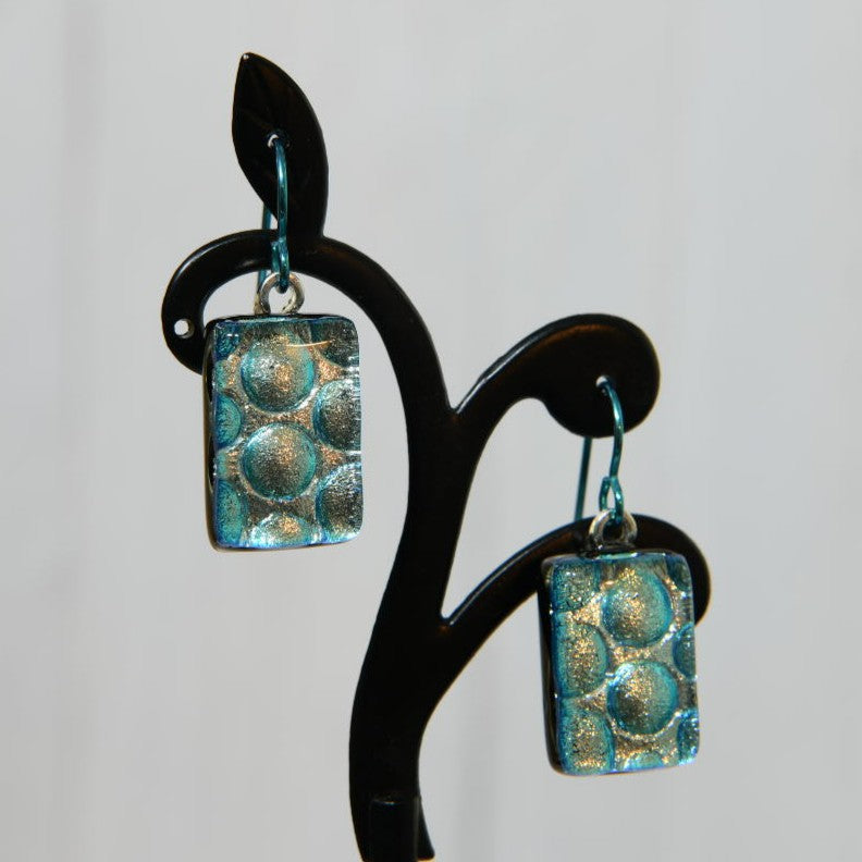 Pale Aqua Dichroic Glass Bubble Earrings