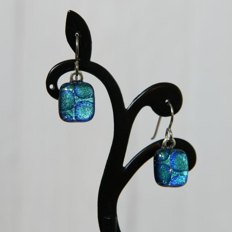 Aqua Dichroic Glass Bubble Earrings