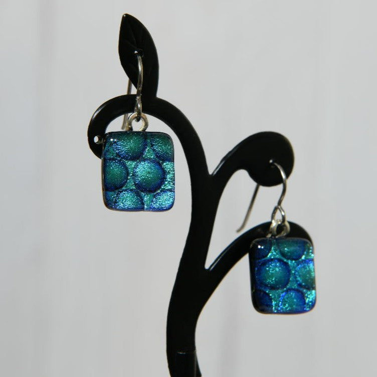 Aqua Dichroic Glass Bubble Earrings