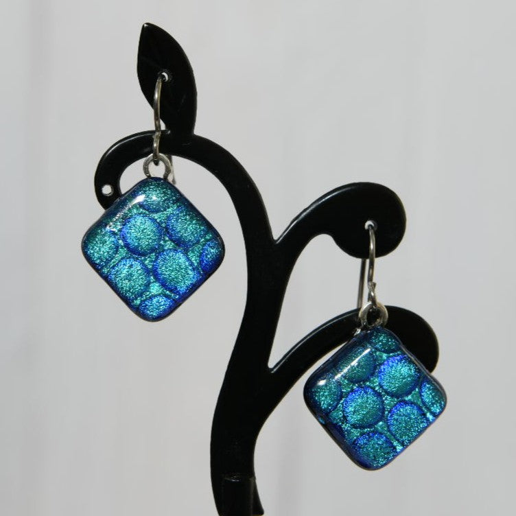 Aqua Dichroic Glass Bubble Earrings