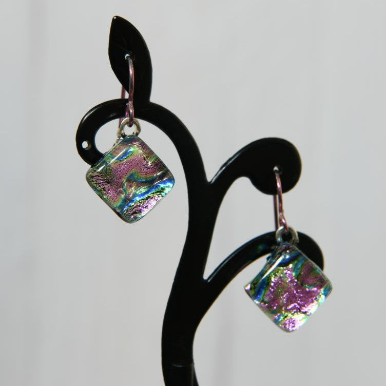 Pink Swirl Dichroic Glass Earrings