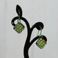 Yellow with Green Scale Pattern Dichroic Glass Earrings