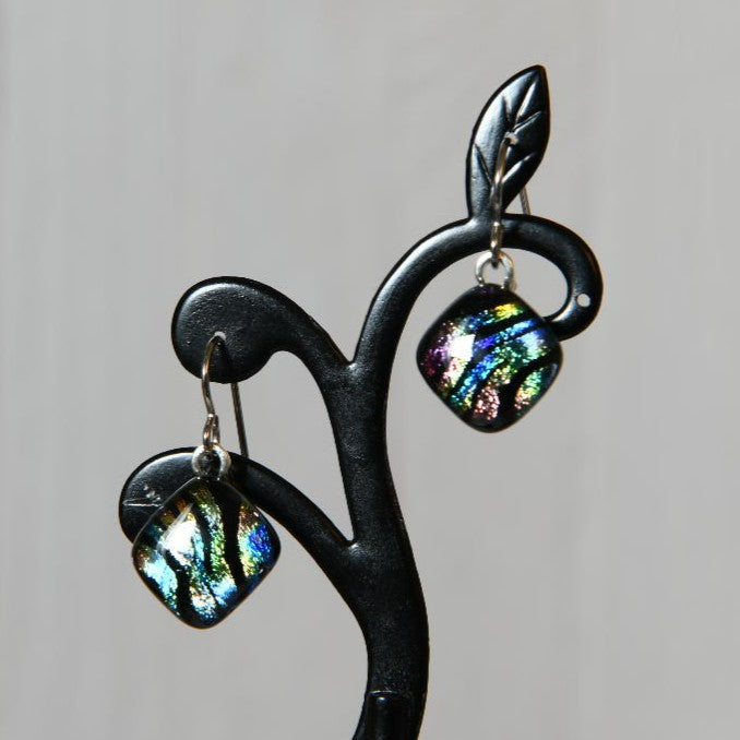 Multicolor Zebra Pattern Dichroic Glass Earrings