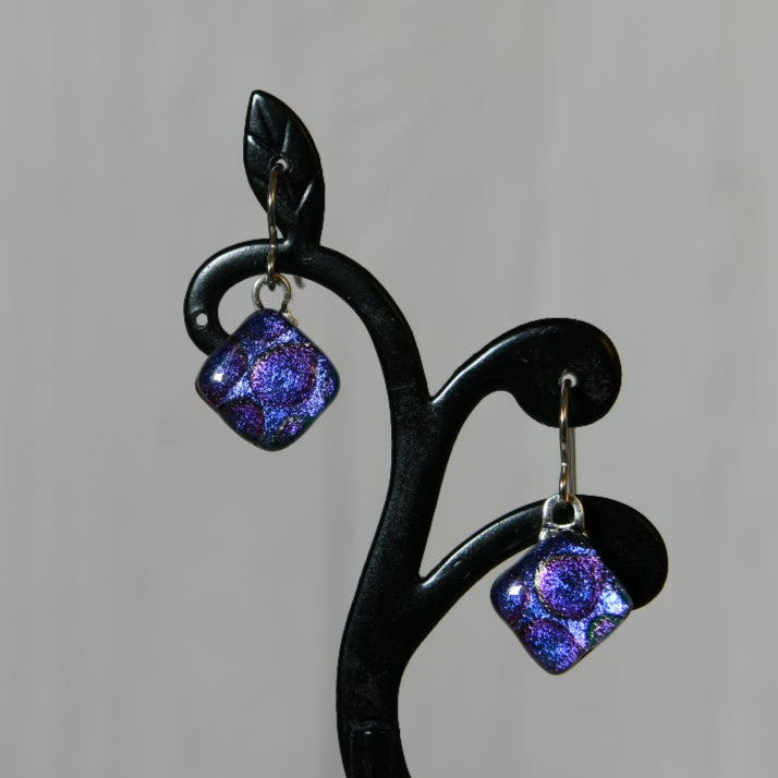 Purple Dichroic Glass Bubble Earrings