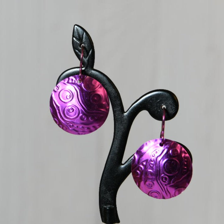 Bright Pink Anodized Niobium Dangle Earrings with Bubble Pattern