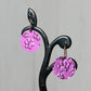 Bright Pink Anodized Niobium Dangle Earrings with Pawprint Pattern