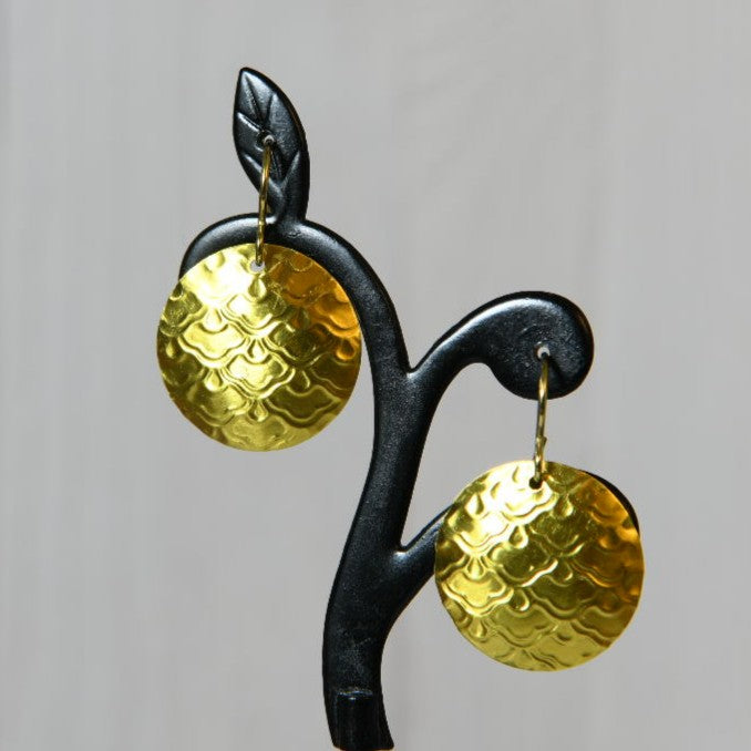 Yellow Anodized Niobium Dangle Earrings with Scale Pattern