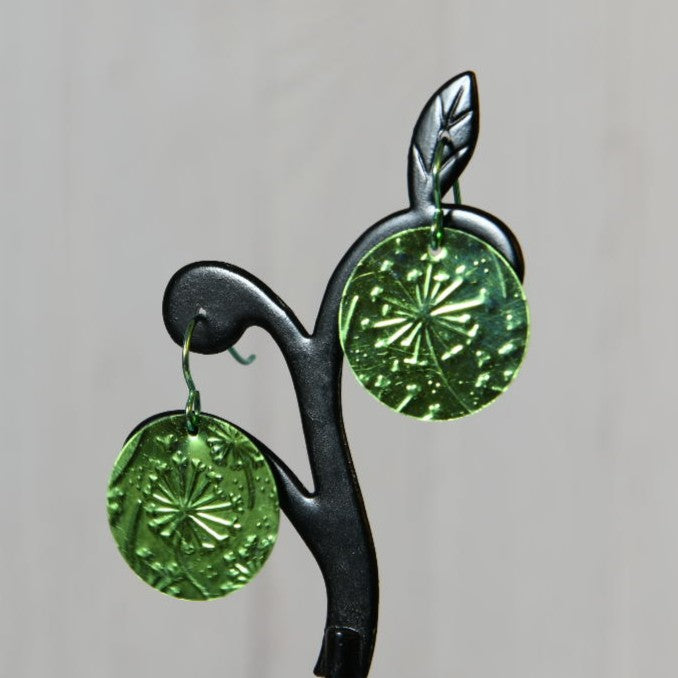 Light Green Anodized Niobium Dangle Earrings with Dandelion Pattern