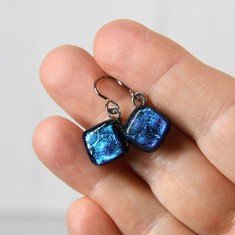 Purple-ish Blue Dichroic Glass Bubble Earrings