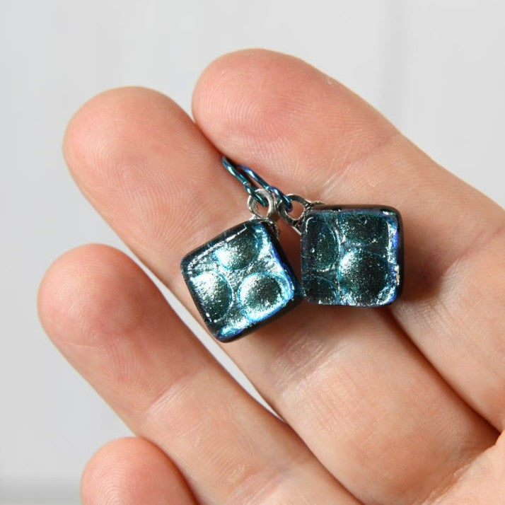 Pale Aqua Dichroic Glass Bubble Earrings