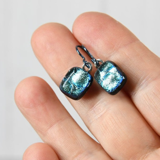 Pale Aqua Dichroic Glass Bubble Earrings