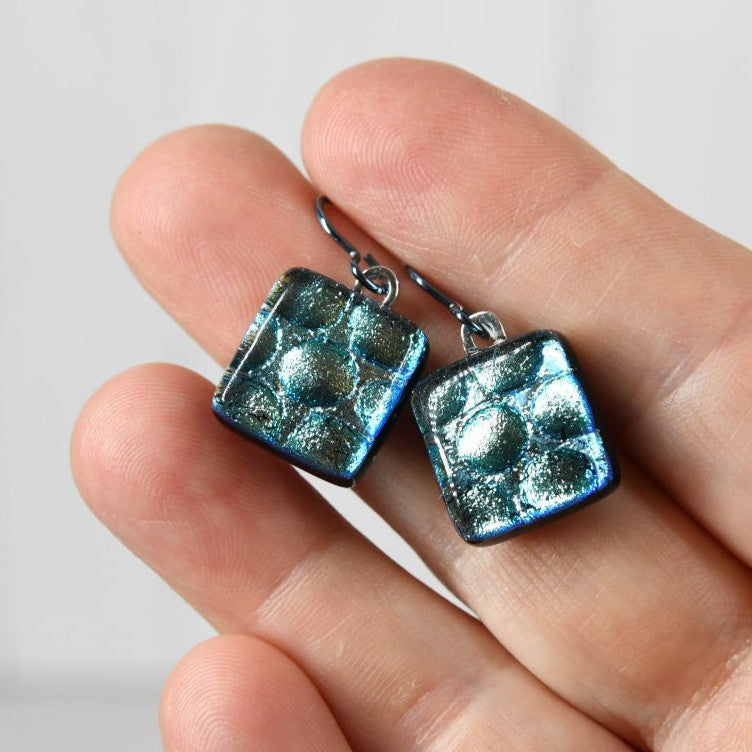 Pale Aqua Dichroic Glass Bubble Earrings