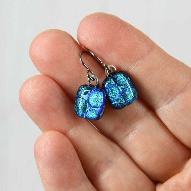 Aqua Dichroic Glass Bubble Earrings