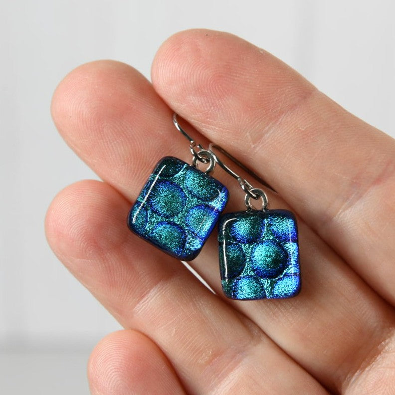 Aqua Dichroic Glass Bubble Earrings